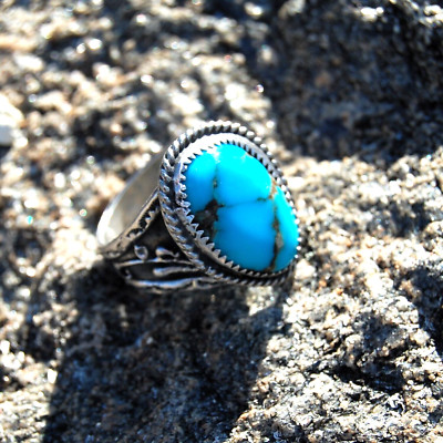 VINTAGE NATIVE AMERICAN NAVAJO STERLING SILVER TURQUOISE SLEEPING BEAUTY RING