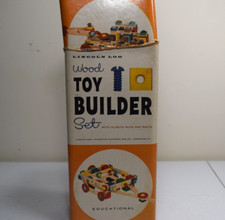 Vtg. 1960s Lincoln Log Wood 'Toy Builder' Set  with Plastic Nuts  Bolts