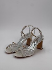 BADGLEY MISCHKA Silver Mesh Rhinestone Hey Square Toe Block Heel Women Size 7.5