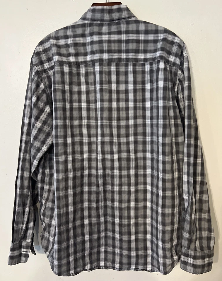 Wolverine Shirt Mens Large Button Workwear Plaid Pocket Black Gray Long Sleeve - Image 4 of 4