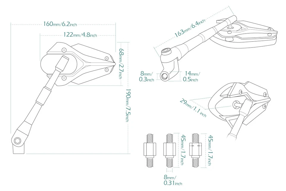 VAWiK Magazi mirror model VIPER red 8mm 1.25pitch fits Suzuki AC50 A100 B100 - Imagem 2 de 4