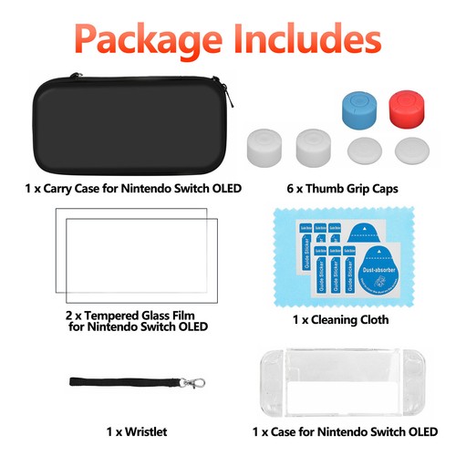 Carrying Case Bag+Shell Cover+Tempered Glass Protector For Nintendo Switch OLED - Picture 11 of 13