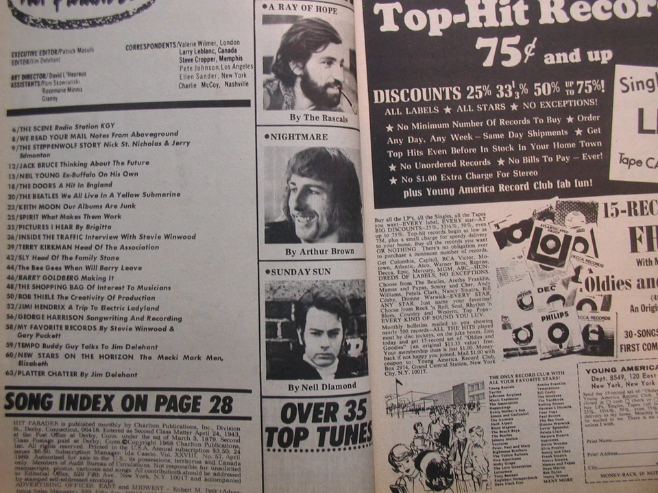 Hit Parader Magazine. April 1969. Beatles, Cream, Neil Young, Hendrix, Sly Stone - Image 2 of 4