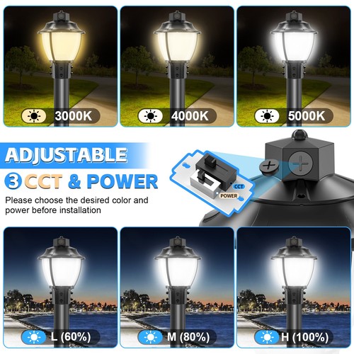 LED Post Top Pole Lights with Dusk to Dawn 60W-80W-100W 3000K-4000K-5000K Select - Picture 9 of 13