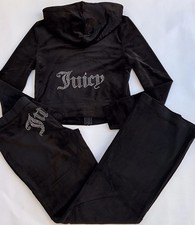  199 NWT JUICY COUTURE Velour OG Bling Tracksuit Hoodie/Pants Black Sz MEDIUM