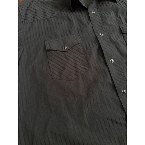 Wrangler Men’s XXL Black Striped Black Pearl Snap Longsleeve Shirt Western Yoke - Picture 3 of 11
