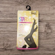 Star Power By Spanx Ribbed Black Shaping Tights Size D 165-220lbs 5' 0"-6' 0"