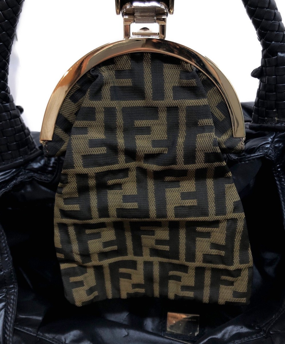 FENDI Spy Bag Nylon Zucca Shoulder Tote Handbag Studs Large Size