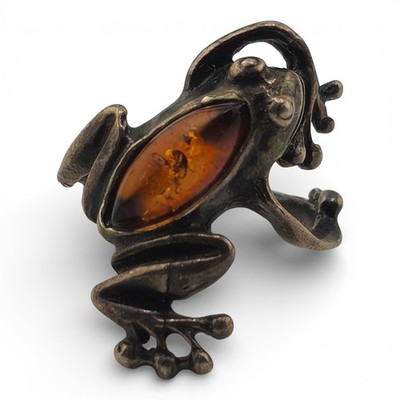 Frosch Ring Bernstein Farbstein 925 Sterling Silber Größe 4,75 3,49 g