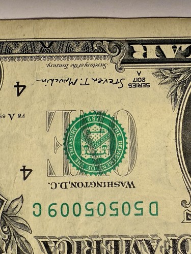 Mini repetidor billete de un dólar elegante número de serie $1 D50505009C $1 2017 serie A - Imagen 5 de 10
