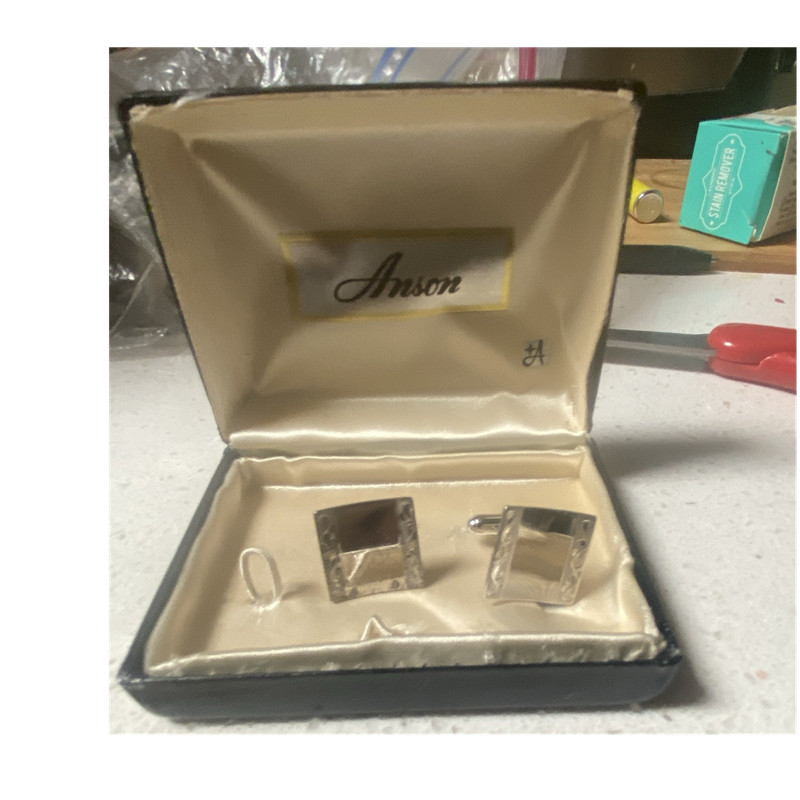 Anson Silver Metal Square Bullet Back Men's Cufflinks No Stone in Original Box