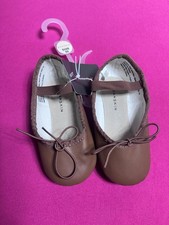 Danskin Ballet Slippers Brown Stretch Elastic Bow Dance Shoes Size 10