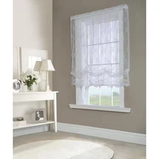 Mona Lisa White Sher Lace 56 In. W X 63 In. L Rod Pocket Balloon Curtain