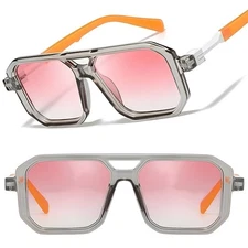 Clear & Pink Square Sunglasses Dj Futuristic Hip Hop Rapper Bold For Unisex