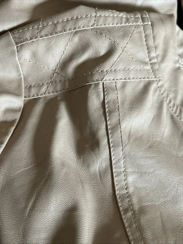 Women's Faux Leather Moto Jacket Zip Pink Taupe Color Sz S Biker Pockets NOTE - Image 4 of 4