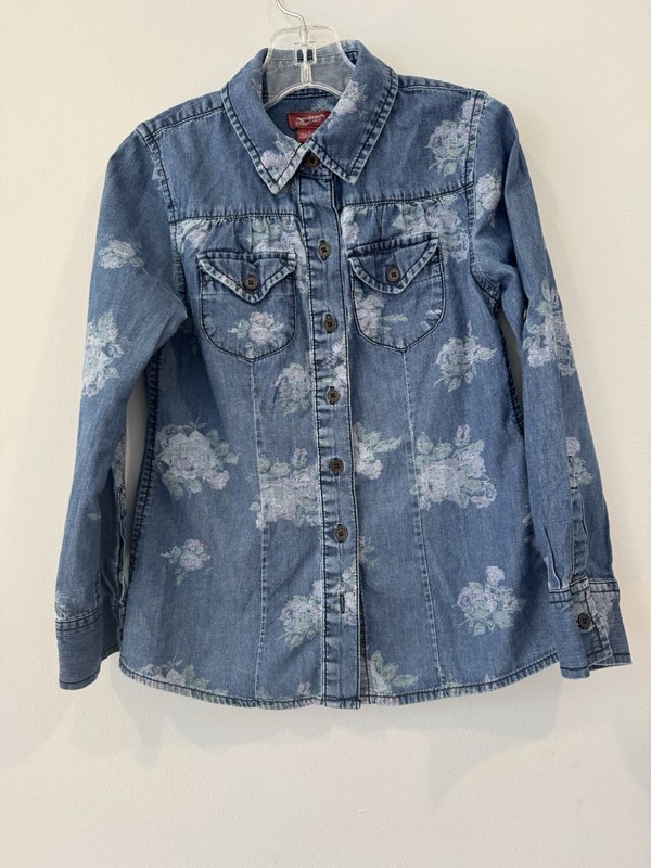 Arizona Jeans Denim Button Up Long  Sleeve Top Size Small