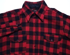 Vintage 1940-50s Woolrich Red Black Buffalo Plaid Flannel Made in USA 16 Shirt