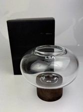 Image of LSA Oblate Glass Vase With Walnut Base H13.5cm Clear - Boxed