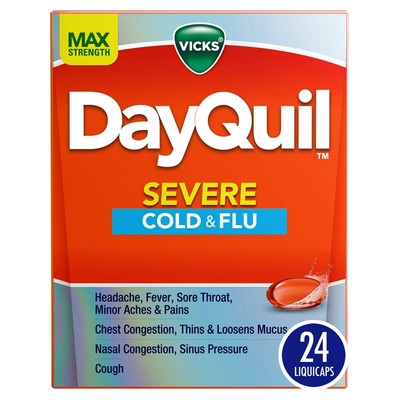 Vicks DayQuil Severe LiquiCaps   Cold & Flu Relief for Adults, 24 Ct