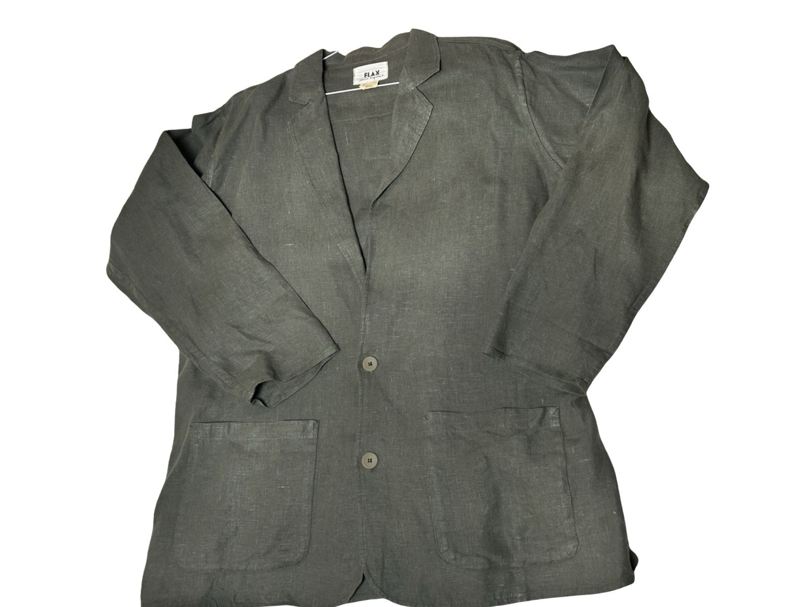 FLAX Jeanne Engelhart Green Lightweight Summer Jacket Sz S Pockets Collared READ
