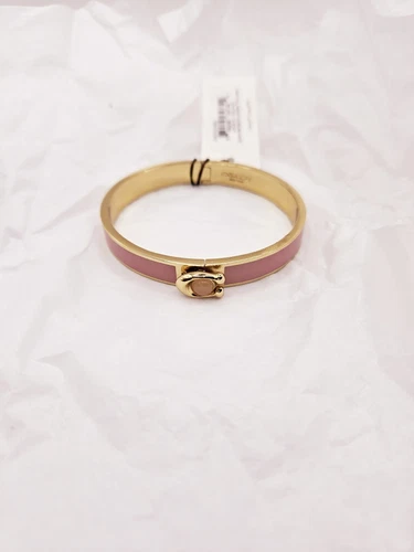 Bracciale COACH Signature C Logo Placca Rosa Oro Acciaio Inox Nuovo