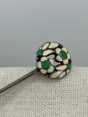 Vintage Bernard Instone Unsigned Sterling Silver Enamel Flower Bar Brooch