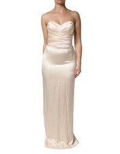 Dolce & Gabbana White Satin Strapless Sheath Maxi Women's Dress