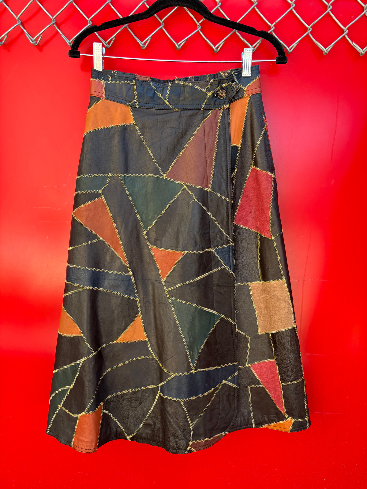 Big Stone Leather Patchwork Skirt - image 1