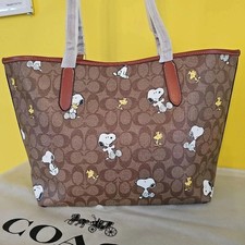 Coach Peanuts Snoopy CF166 Khaki Redwood Multi Tote Bag Signature Canvas