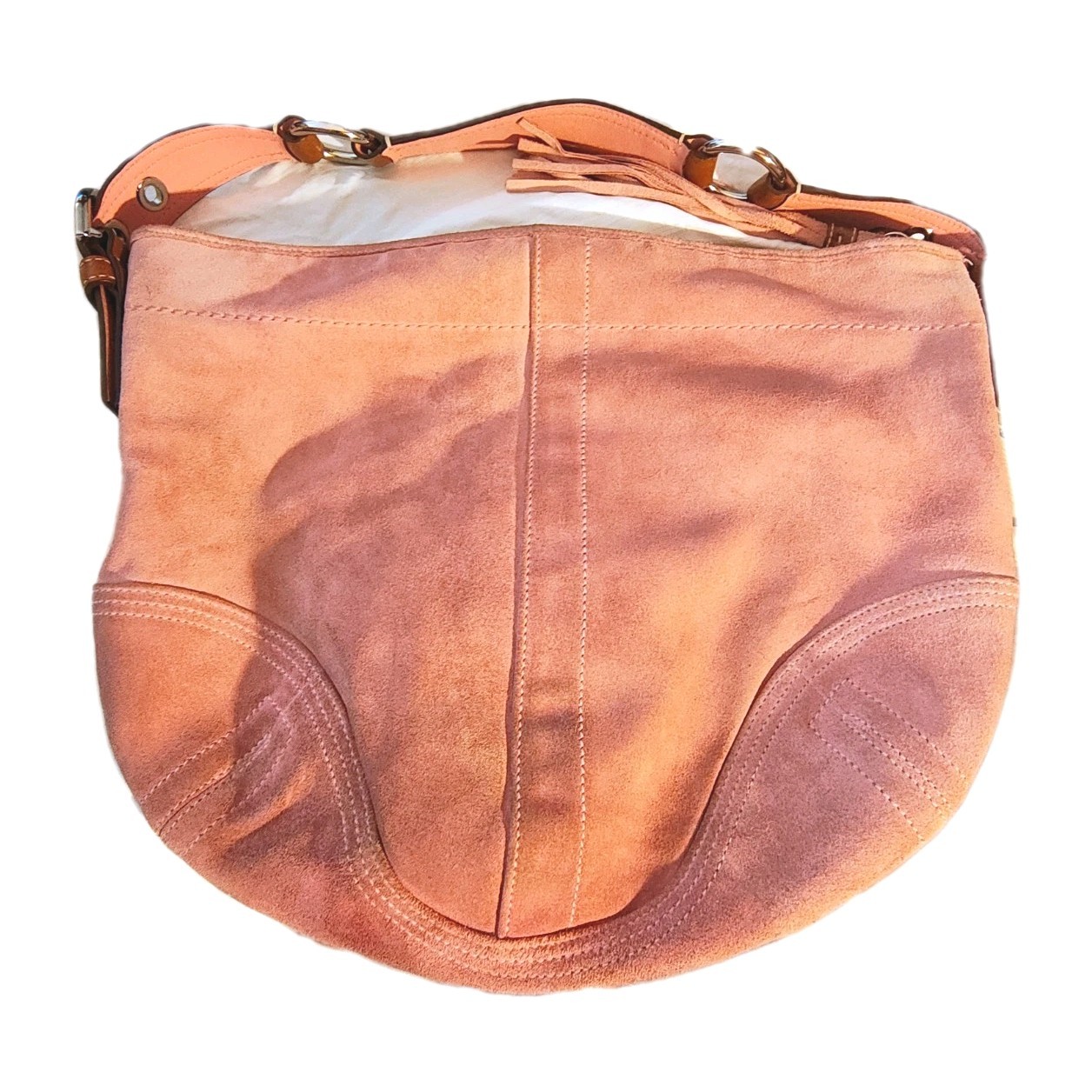 Coach Suede Leather Hobo Shoulder Bag Pink Tassel Hang Tag 14x11 TLC thumbnail 2