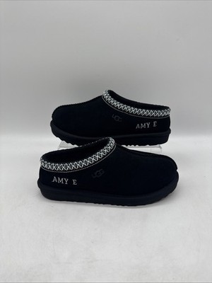 Damen Kinder UGG Tasman Wildleder Slipper Hausschuhe Schwarz Weiß UK 2 EU 35 NEU