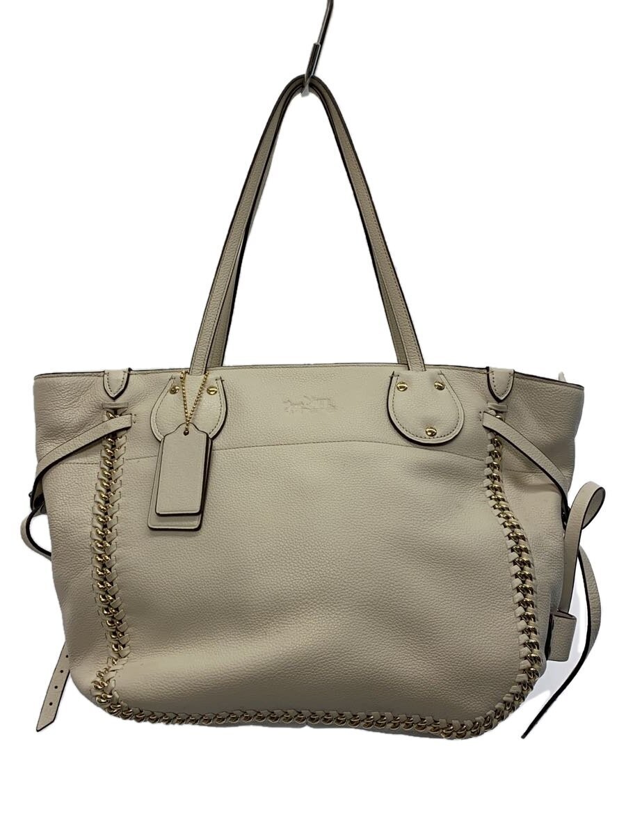 Vintage Coach White Leather Shoulder Bag 16x25x40cm Preowned