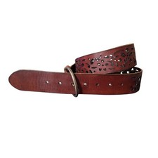 Genuine Leather Brown Cutout Floral Womens Small Belt Western Boho Festival