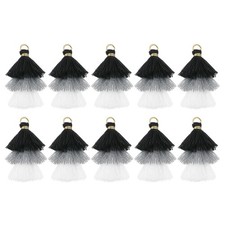 10PCS Tiny Tri-Layered Tassels Bohemian Keychains Black/Grey/White 