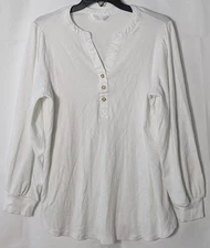 LC LAUREN CONRAD Women's 3/4 Sleeve Henley Top, Size XXL, White, New