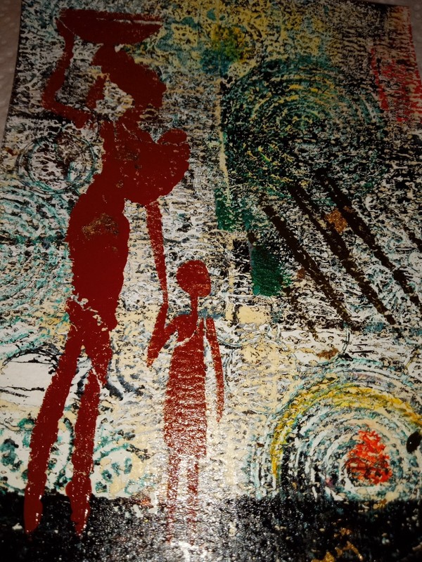 5" x 7" Painting African Mother & Child Mixed Media Art Original Abstract Style