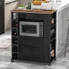 Rolling Kitchen Island Cart with Large Storage, Microwave Stand, Open Shelves...