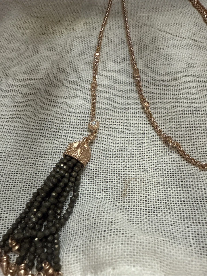 Ожерелье с кисточками Kendra Scott Monique покрытие розовым золотом коричневый пирит лариат новое с ценниками 120 долл. США - Изображение 4 из 4