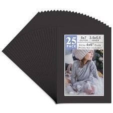 Pack of 25, Acid-Free Black Pre-Cut 5x7 Picture Mat 5" x 7" 25-Pack Black Mats