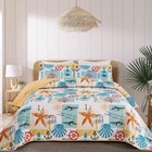 DJY Coral and Blue Ocean Quilt Set Queen Coastal Beach Theme Quilt Coverlet S...