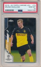 ERLING HAALAND 2019/20 TOPPS CHROME UCL #74 RC ROOKIE CARD SP PSA 10 GEM MINT. rookie card picture