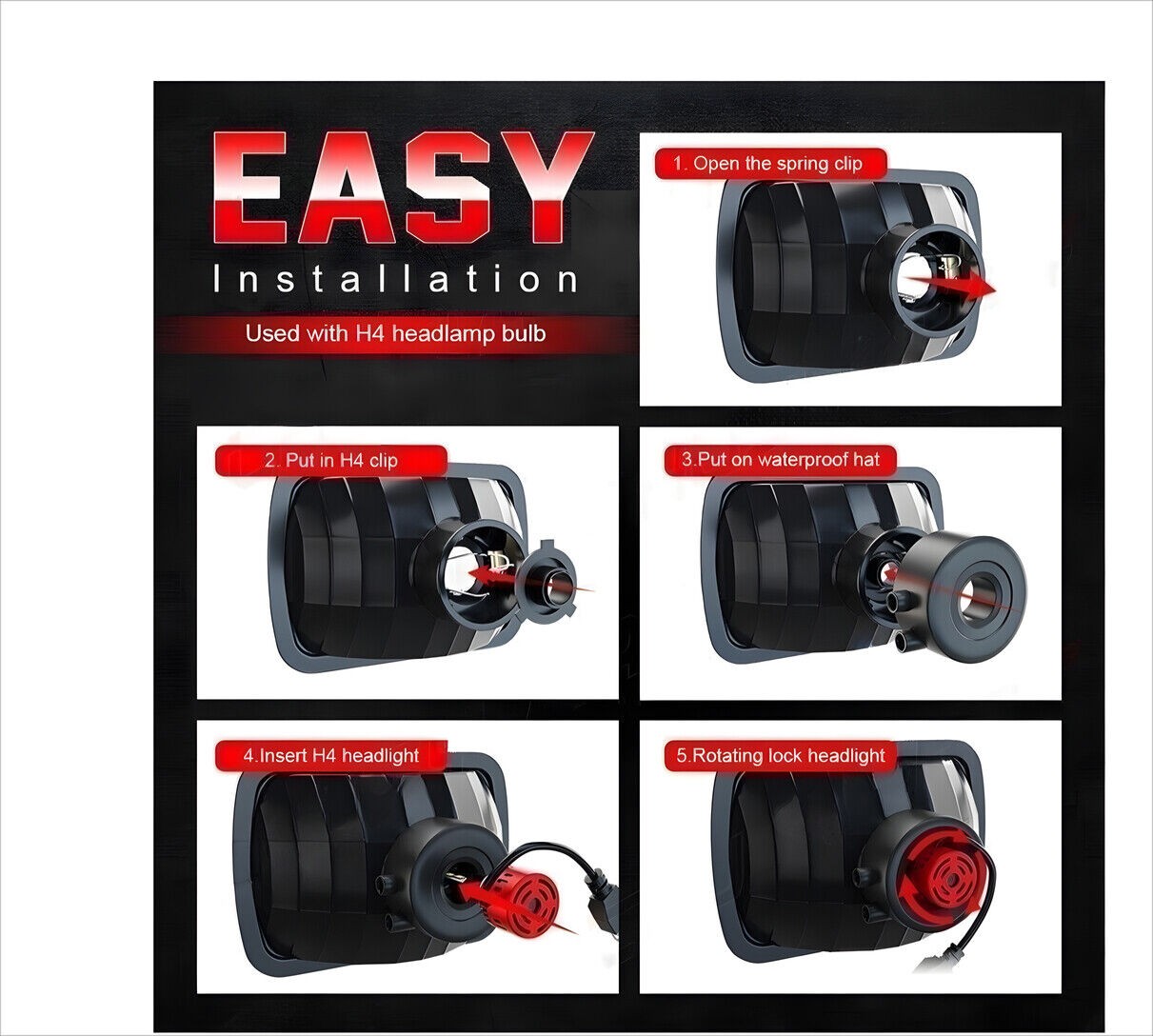 For 1982-2012 Ford E-150 E-250 E-350 Van 5x7 7x6" LED Headlights Hi-Lo thumbnail 12