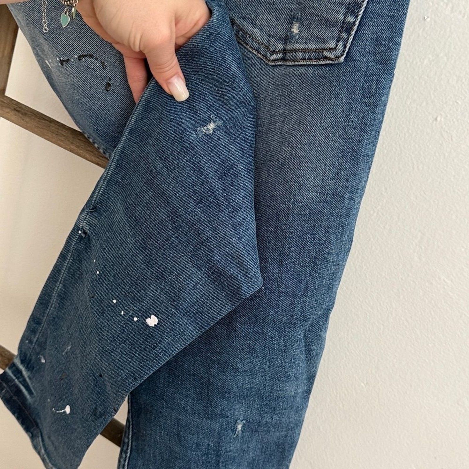 Zara Men's Dark Blue Slim Fit Jeans 30x31 with Distressed Details image 5