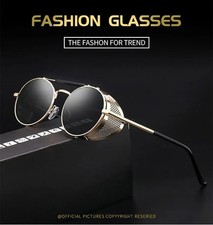 New Polarized Retro Gothic Steampunk Sunglasses Black, Gold Metal Frame Glasses