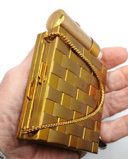Lápiz labial de metal tejido de canasta dorado vintage estuche compacto cadena llevar todo