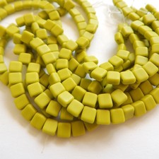 30 Beads - 5mm Mini Tile, 2-Hole - Opaque Green Matte - Czech Glass