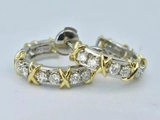Huggie Hoop Earrings 2 Ct Round Cut Lab Created Diamond 14K Two Tone Gold Plated