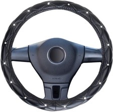 Car Steeing Wheel Cover Leather Bling Cute Universal 15 With Crystal Diamond