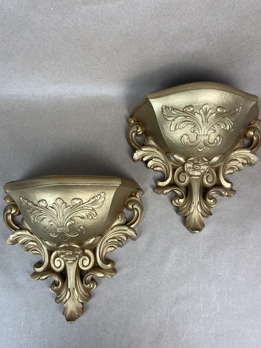 Vintage Homeco Ornate Gold Wall Pockets Planters Hollywood Regency