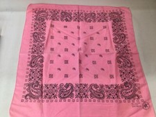 Vintage Paisley Bandana Handkerchief Pink Cotton 21 in Head Scarf Made In USA